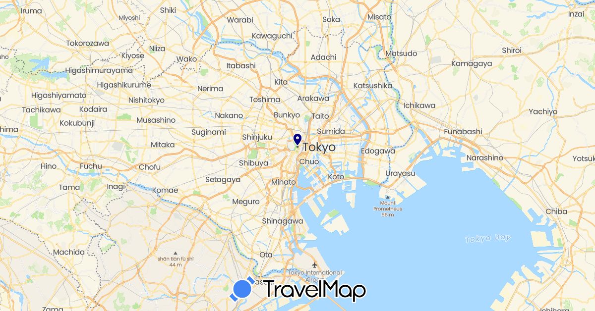 TravelMap itinerary: driving in Japan (Asia)